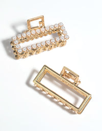 Gold Mini Pearl Rectangular Claw Clip Pack - link has visual effect only