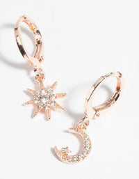 Rose Gold Diamante Celestial Huggie Hoop Earrings - link has visual effect only