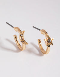 Gold Star & Moon Huggie Hoop Earrings - link has visual effect only