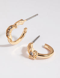 Gold Star & Moon Huggie Hoop Earrings - link has visual effect only