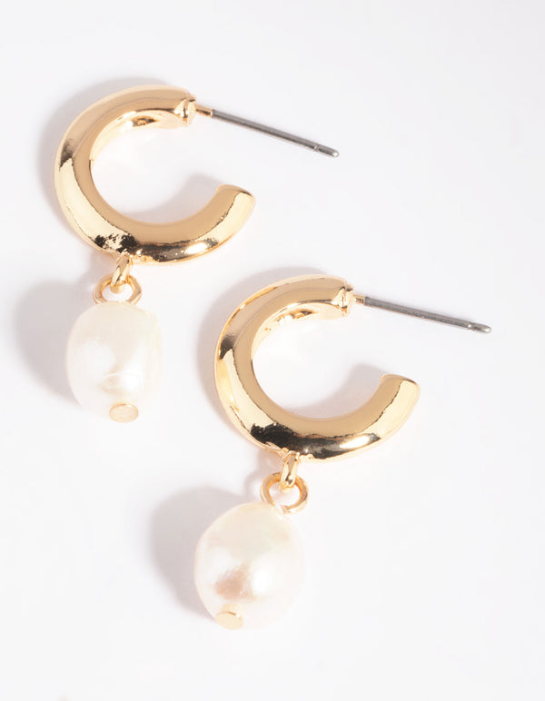 Gold & Pearl Huggie Hoop Earrings