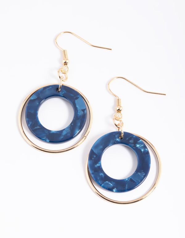 Navy Circle Drop Earrings