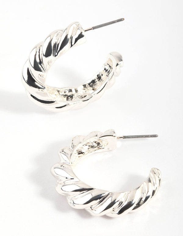 Silver Croissant Hoop Earrings