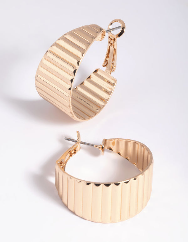 Gold Horizontal Lines Hoop Earrings