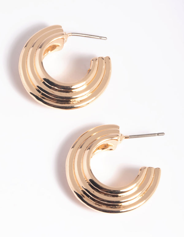 Gold Pointed Lines Hoop Earrings