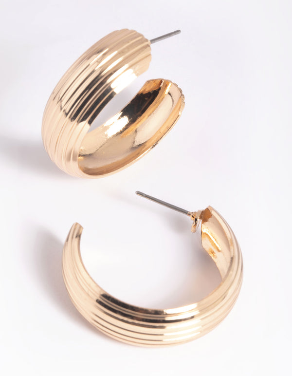 Gold Vertical Lines Hoop Earrings