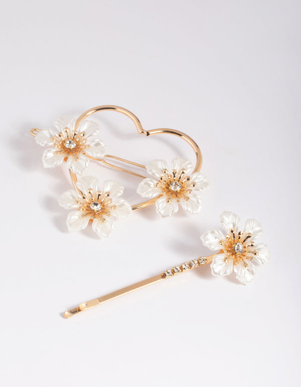 Gold Pearlised Flower Clips