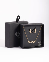 Gold Diamond Simulant Flower Necklace & Earrings Set - link has visual effect only