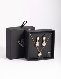 Gold Diamond Simulant Necklace & Earrings Set - link has visual effect only