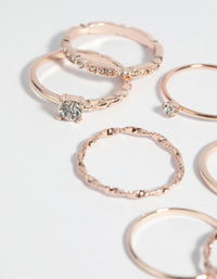 Rose Gold Plated Diamante Ring 7-Pack - link has visual effect only