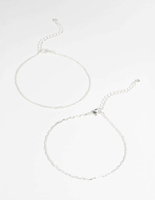 Silver Plated Fine Chain Anklet Set