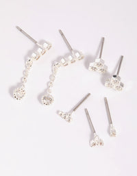 Silver Cubic Zirconia Round Stud Earring 7-Pack - link has visual effect only