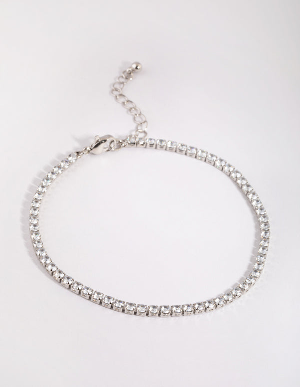 Silver Cubic Zirconia Tennis Anklet