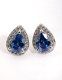 Blue Cubic Zirconia Pear Halo Stud Earrings - link has visual effect only