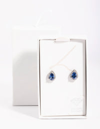 Blue Cubic Zirconia Pear Halo Stud Earrings - link has visual effect only