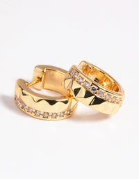 Gold Plated Cubic Zirconia Textured Huggie Hoop Earrings - link has visual effect only