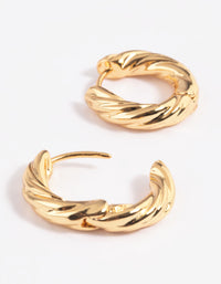 Gold Plated Twisted Huggie Hoop Earrings - link has visual effect only