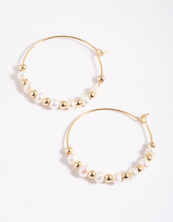 Gold Plated Pearl Hoop Earrings