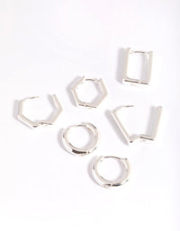 Silver Plated Brass  Hexagon Earring Stack 6-Pack - link has visual effect only