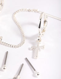 Silver Plated Brass  Chain Cross Earring Stack 8-Pack - link has visual effect only