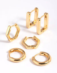 Gold Plated Brass Hexagon Earring Stack 6-Pack - link has visual effect only