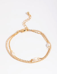 Gold Plated Brass Cubic Zirconia & Pearl Bracelet - link has visual effect only