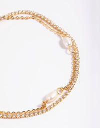 Gold Plated Brass Cubic Zirconia & Pearl Bracelet - link has visual effect only