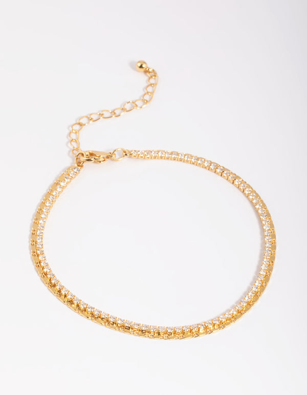 Gold Plated Brass Cubic Zirconia Tennis Anklet