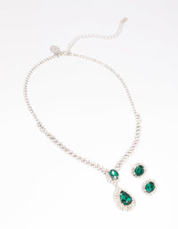 Green Diamante Teardrop Necklace & Earrings Set - link has visual effect only