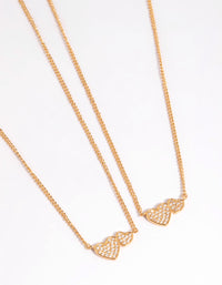 Gold Plated Brass Cubic Zirconia Linked Hearts Necklace Set - link has visual effect only