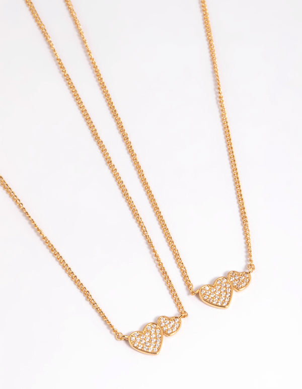 Gold Plated Brass Cubic Zirconia Linked Hearts Necklace Set