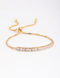 Gold Plated Cubic Zirconia Box Chain Toggle Tennis Bracelet - link has visual effect only