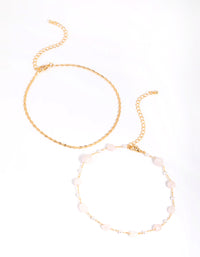 Gold Plated Rose Quartz Chain Anklet Set - link has visual effect only