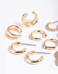 Gold Diamante Cuff & Huggie Earring Stack 5-Pack - link has visual effect only