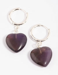 Amethyst Heart Huggie Hoop Earrings - link has visual effect only