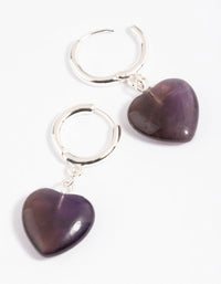 Amethyst Heart Huggie Hoop Earrings - link has visual effect only