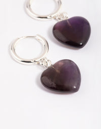 Amethyst Heart Huggie Hoop Earrings - link has visual effect only