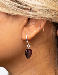 Amethyst Heart Huggie Hoop Earrings - link has visual effect only