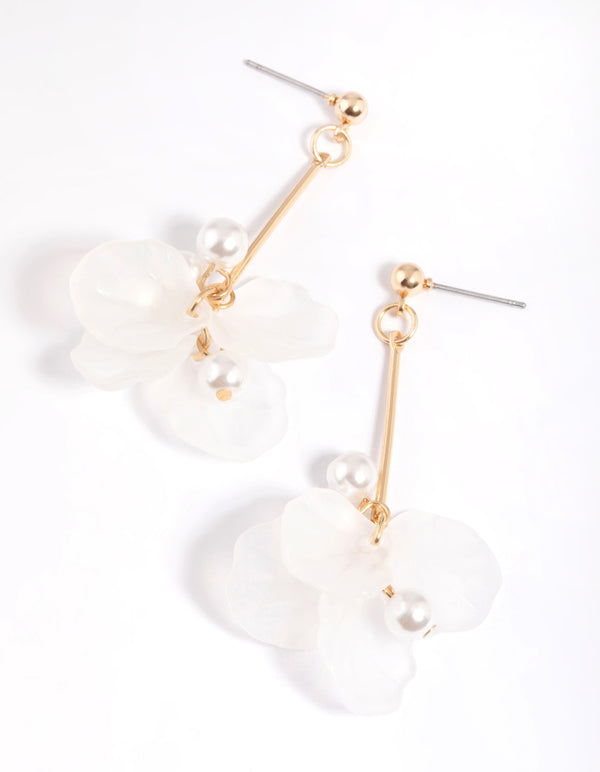 White Frosted Flower Stick Drop Earrings