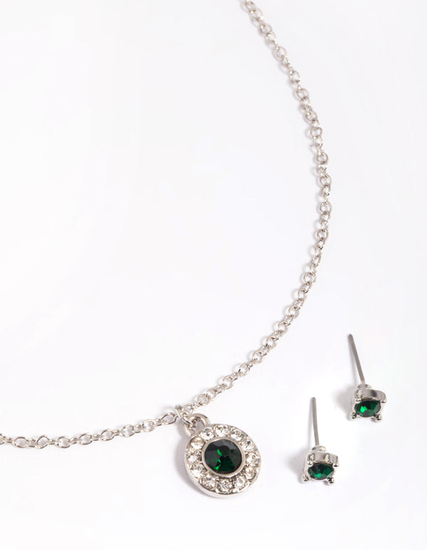 Silver Diamante Necklace & Earrings Set