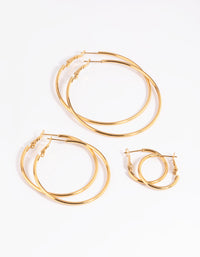 Waterproof Gold Plated Stainless Steel Thin Hoop Earring Pack - link has visual effect only