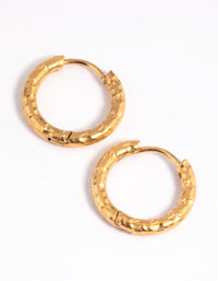 Waterproof Gold Plated Stainless Steel Molten Huggie Hoop Earrings - link has visual effect only