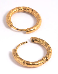 Waterproof Gold Plated Stainless Steel Molten Huggie Hoop Earrings - link has visual effect only