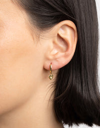 Gold Plated Sterling Silver Heart Diamante Huggie Hoop Earrings - link has visual effect only