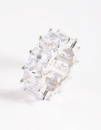 Rhodium Cubic Zirconia Baguette Statement Ring - link has visual effect only