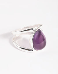 Silver Purple Pear Stone Band Ring - link has visual effect only