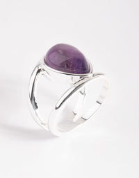 Silver Purple Pear Stone Band Ring - link has visual effect only