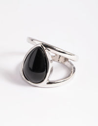 Silver Black Pear Stone Ring - link has visual effect only