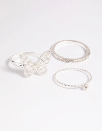 Silver Cubic Zirconia Butterfly Ring Stack Pack - link has visual effect only