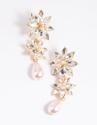 Pink Diamante Flower & Pearl Drop Earrings - link has visual effect only